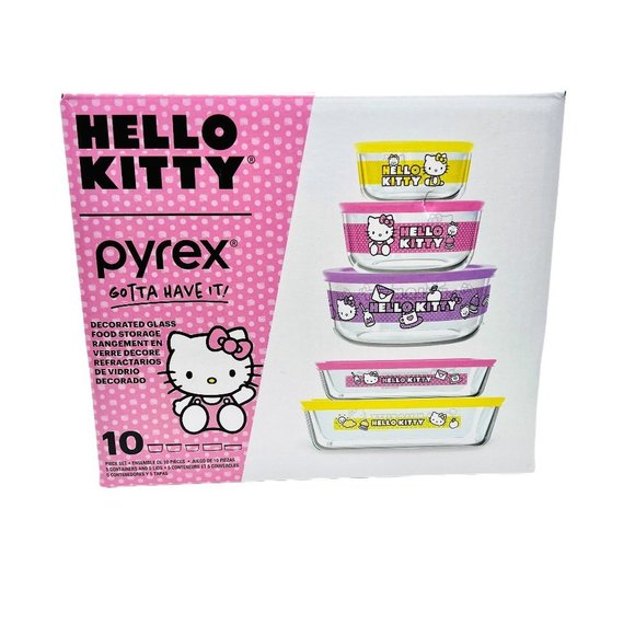 Hello Kitty Other - 𝅺Hello Kitty Pyrex 10 Piece Glass Food Storage Set